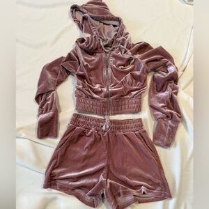 Mauve Velvet Hoodie and Shorts Set Sz Small